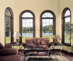 Double Hung Woodgrain Windows with Starburst Circle Top